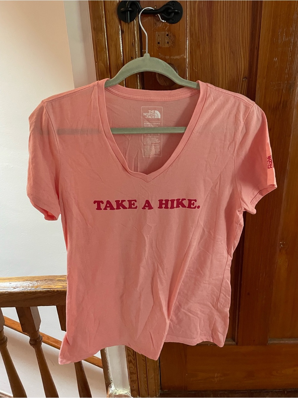 The North Face Women's Pink V-Neck 'Take A Hike' Graphic Tee